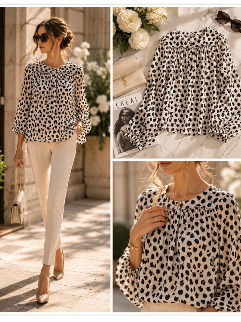 DKNY Silk Blend Blouse Heart Print White/Black/Red Size 14